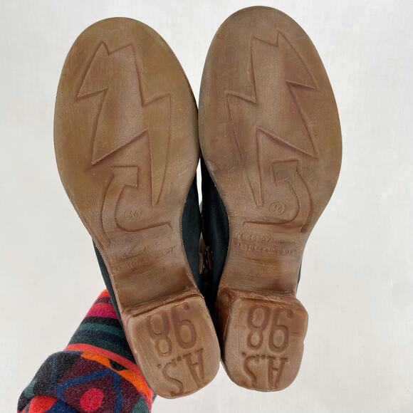 A.S.98 Black Leather Mules Silver Studded Heeled Shoes Boho Cottage EU Size 36 - Picture 13 of 15